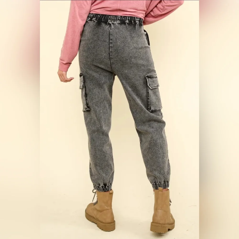 EUC, Very J Gray Washed Cargo Jogger Pants, Sz Small